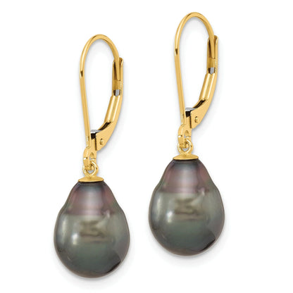 14K Gold Black Teardrop Tahitian Dangle Earrings