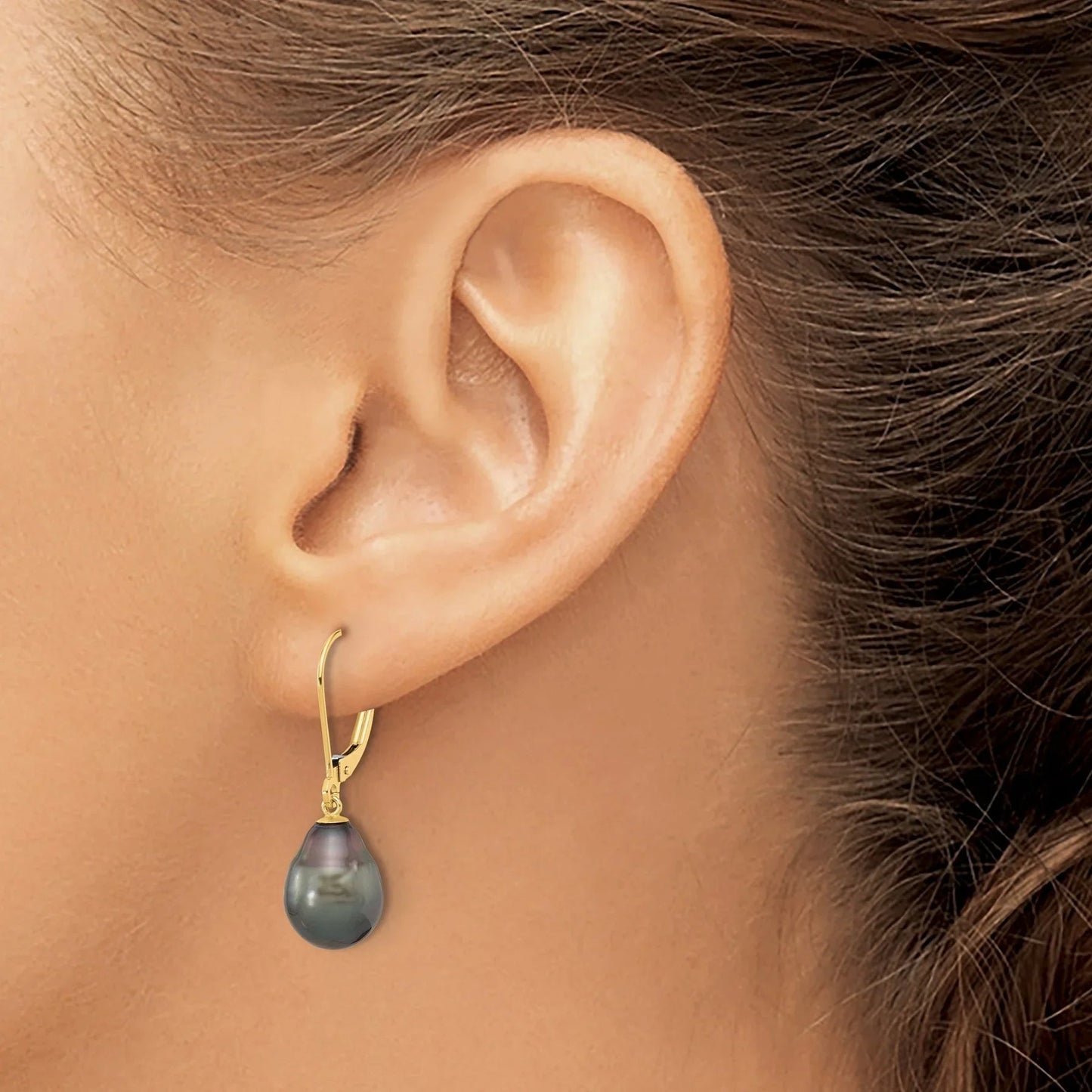 14K Gold Black Teardrop Tahitian Dangle Earrings