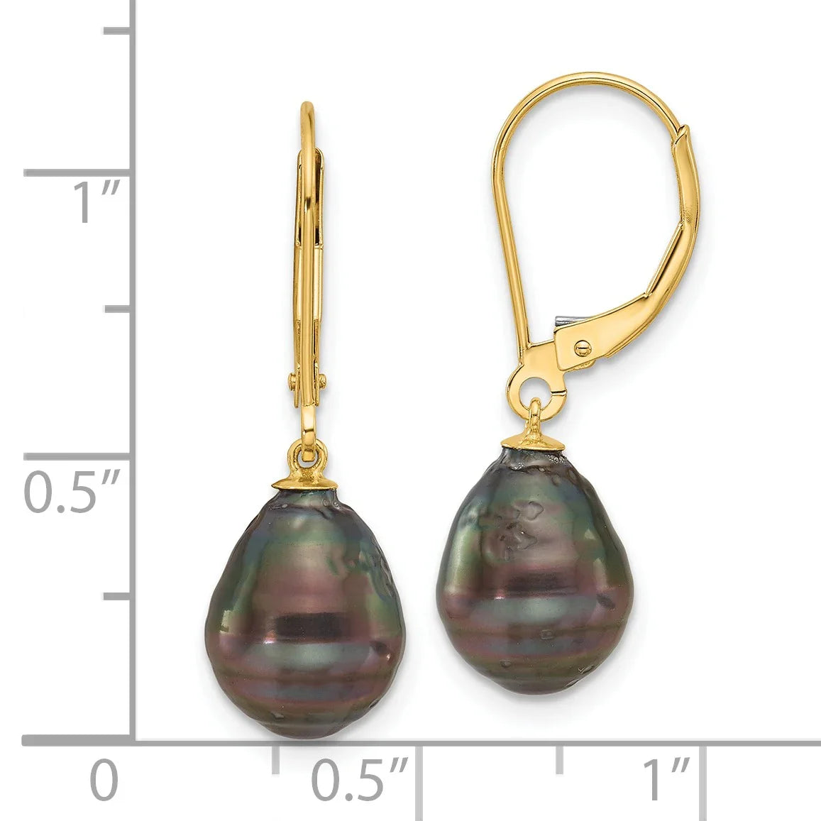 14K Gold Black Teardrop Tahitian Dangle Earrings
