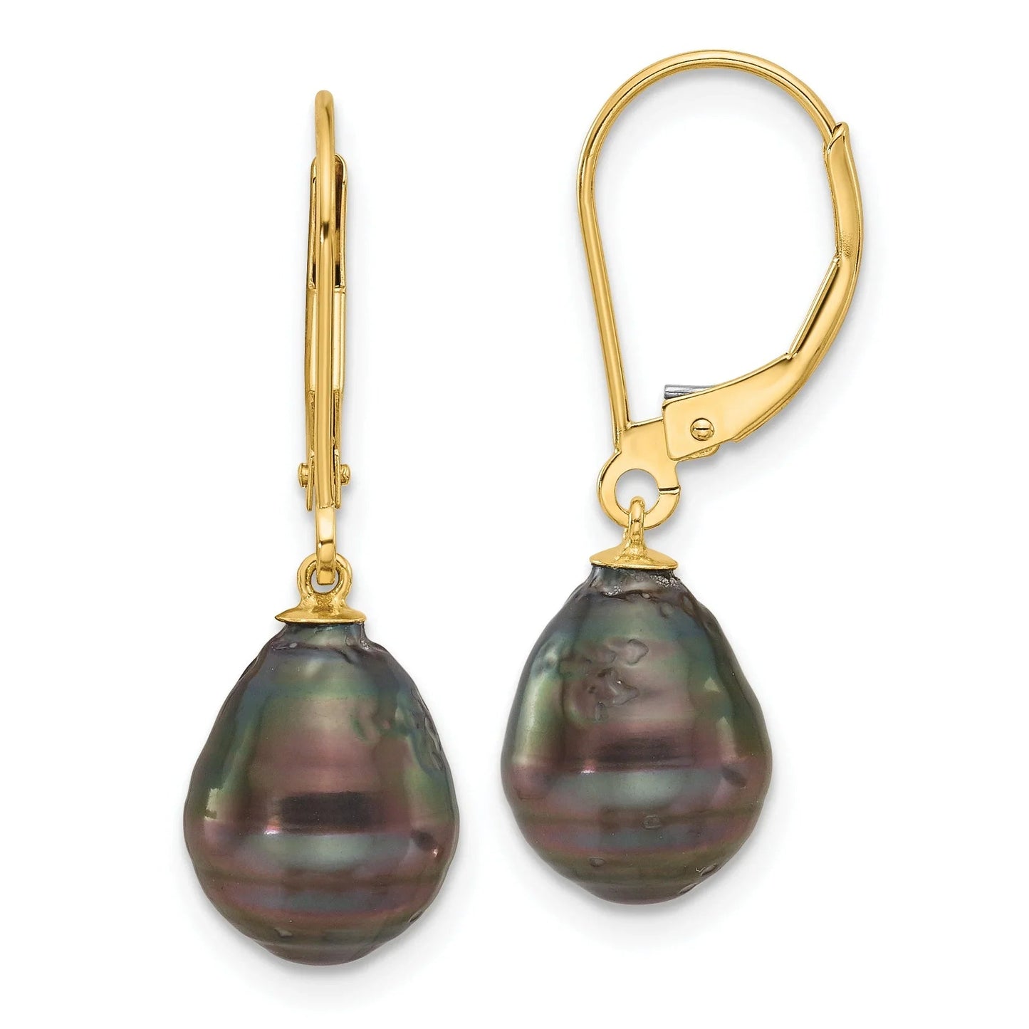 14K Gold Black Teardrop Tahitian Dangle Earrings