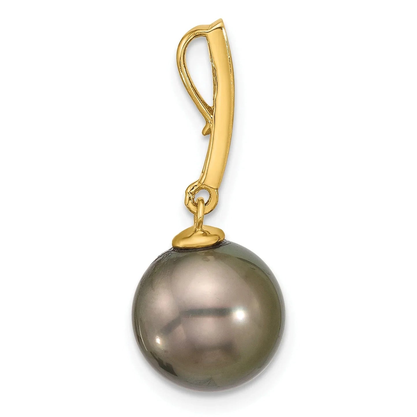 14k Gold Black Tahitian Pearl and Diamond Dangle Pendant