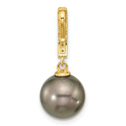14k Gold Black Tahitian Pearl and Diamond Dangle Pendant