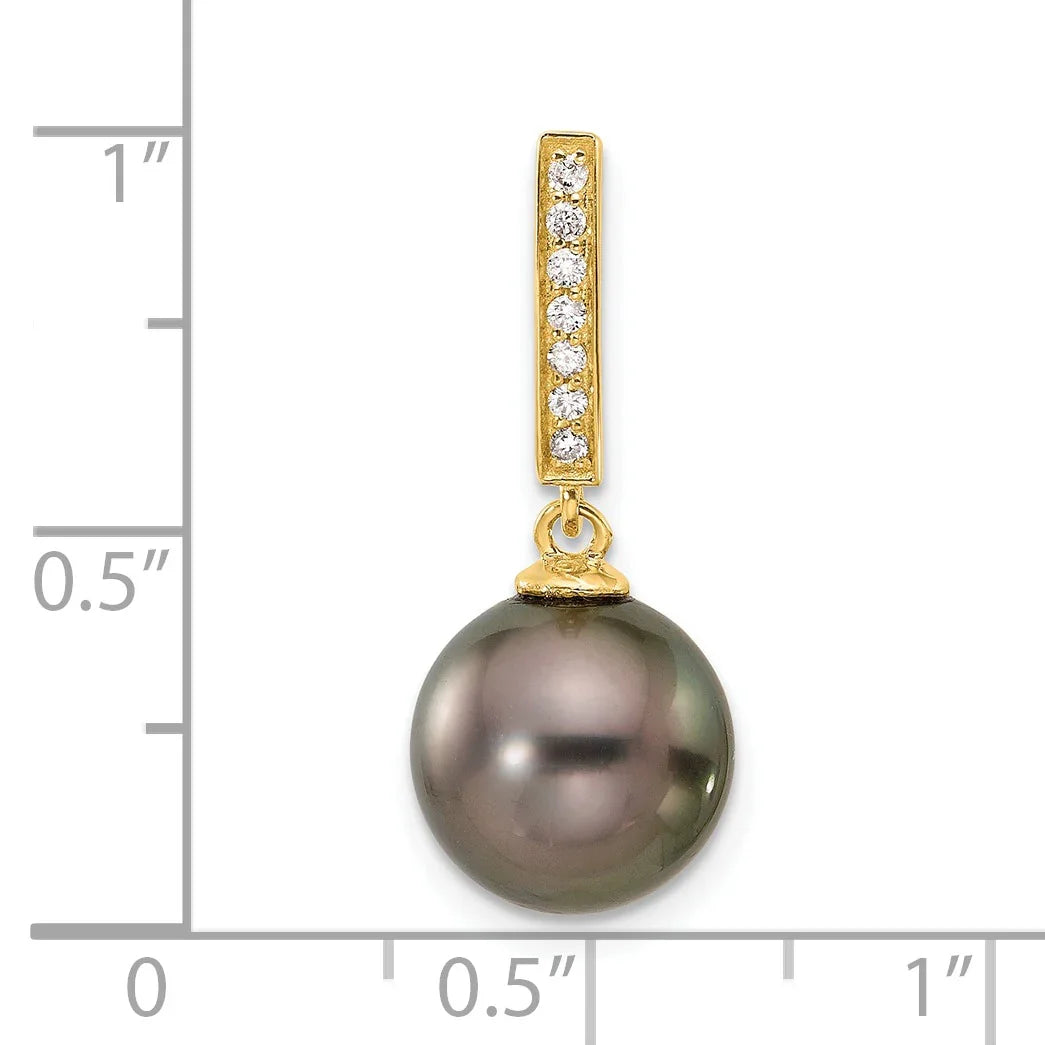 14k Gold Black Tahitian Pearl and Diamond Dangle Pendant
