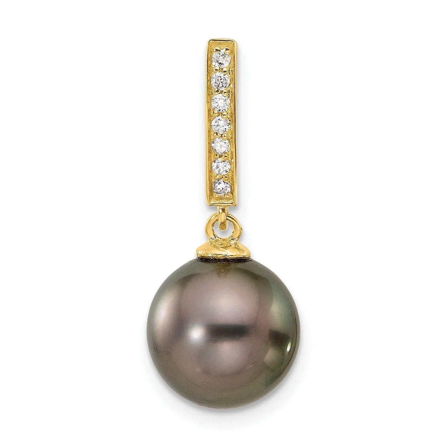 14k Gold Black Tahitian Pearl and Diamond Dangle Pendant