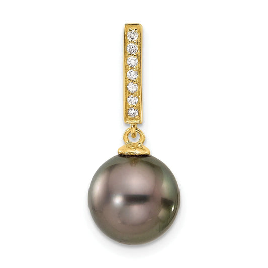 14k Gold Black Tahitian Pearl and Diamond Dangle Pendant