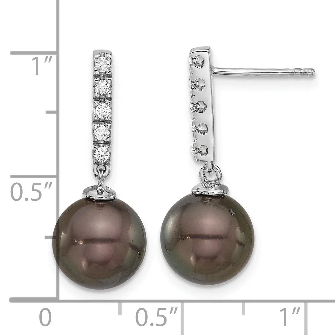 14k Gold Tahitian Black Pearl Diamond Drop Earrings