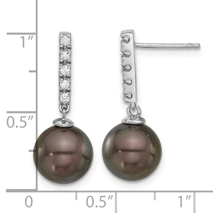 14k Gold Tahitian Black Pearl Diamond Drop Earrings