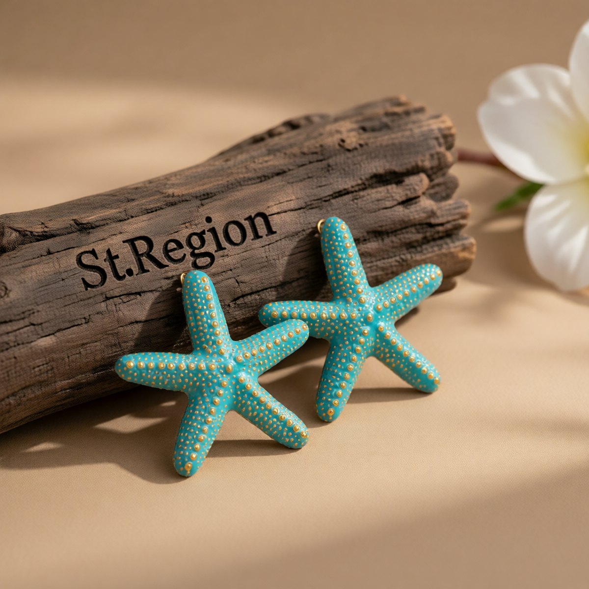 Blue Enamel & Goldtone Starfish Stud Earrings