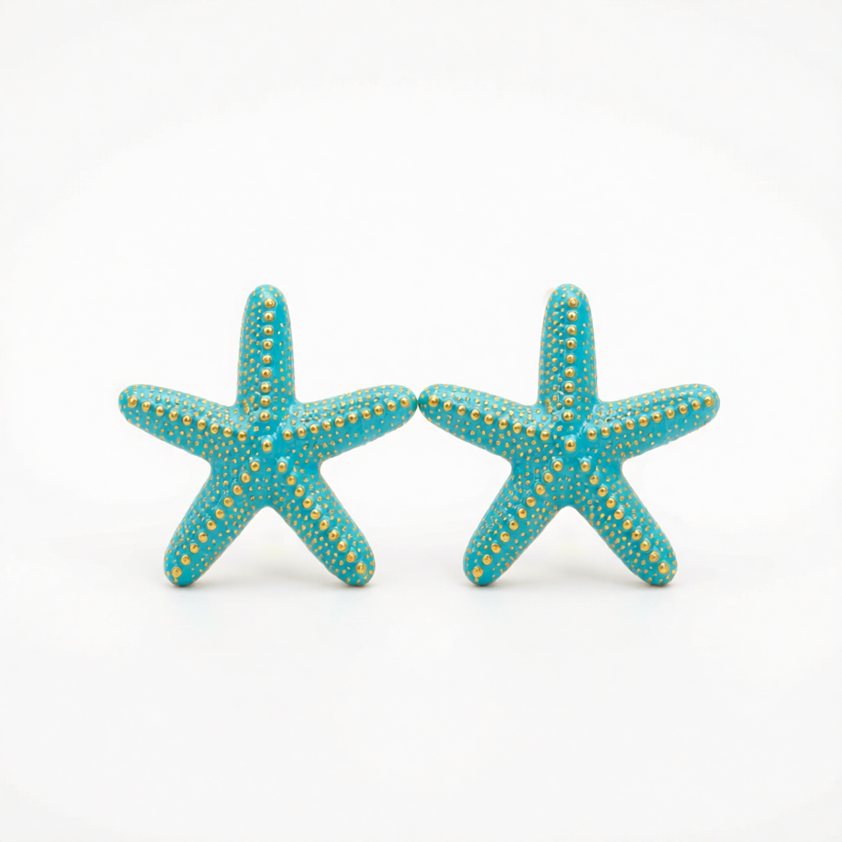 Blue Enamel & Goldtone Starfish Stud Earrings