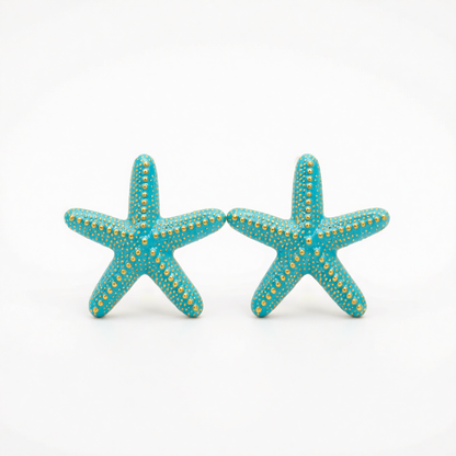 Blue Enamel & Goldtone Starfish Stud Earrings