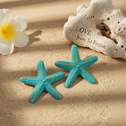 Blue Enamel & Goldtone Starfish Stud Earrings