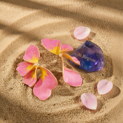 Pink & Yellow Enamel Goldtone Petals Stud Earrings