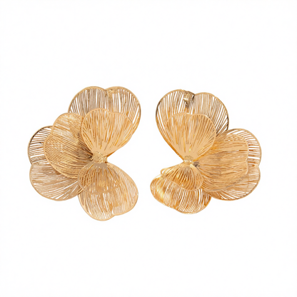Goldtone Netted Flower Statement Stud Earrings