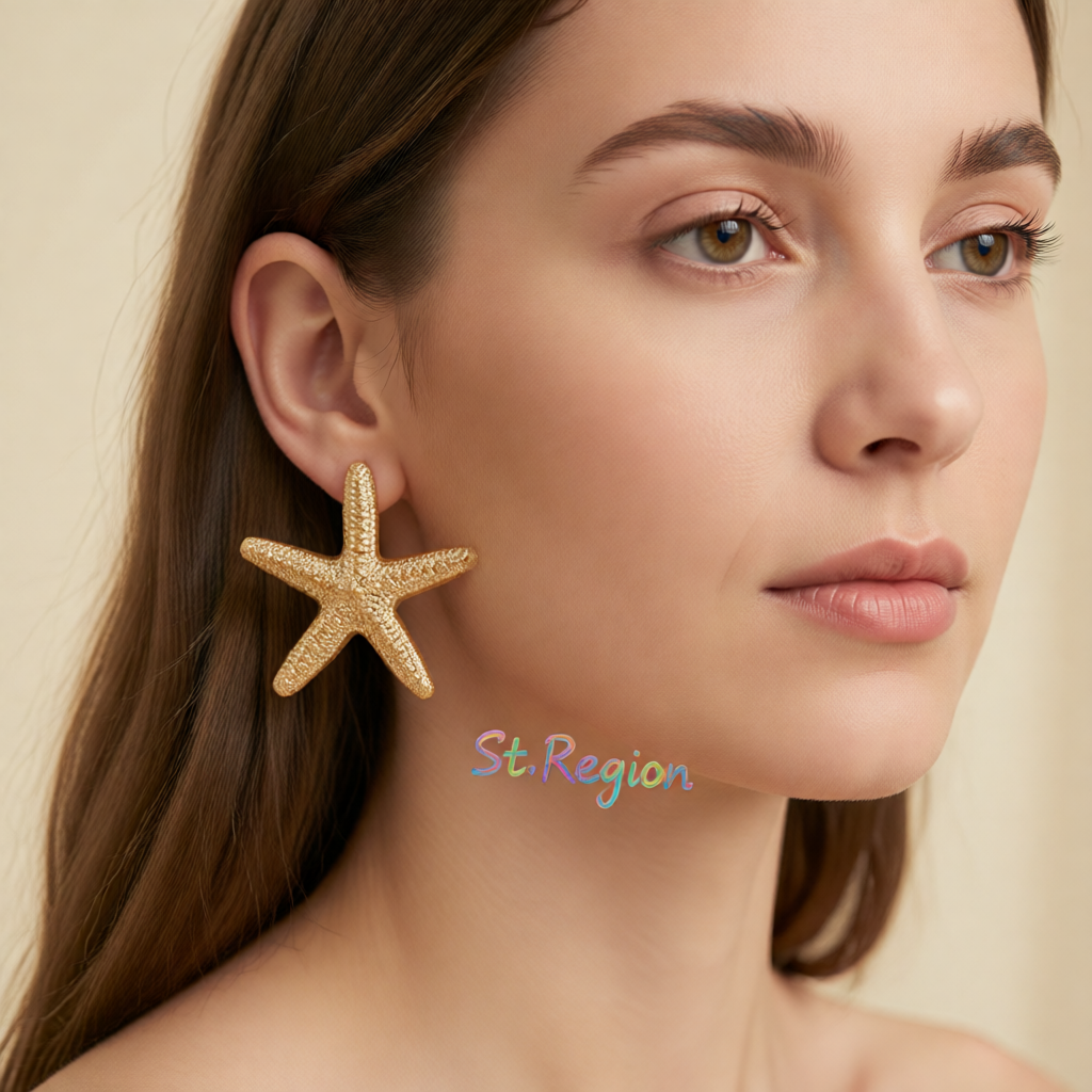 Goldtone Starfish Statement Stud Earrings