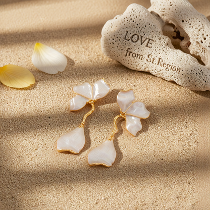 White Enamel & Goldtone Petals Dangle Earrings