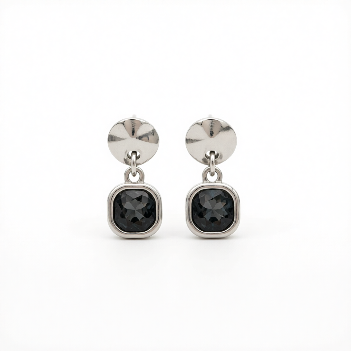 Gray Crystal & Silvertone Square Dangle Earrings