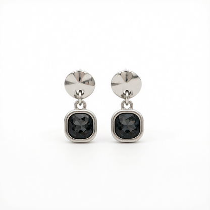 Gray Crystal & Silvertone Square Dangle Earrings