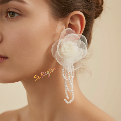 Polyster & Clear Acrylic Goldtone Flower Tassel Dangle Earrings