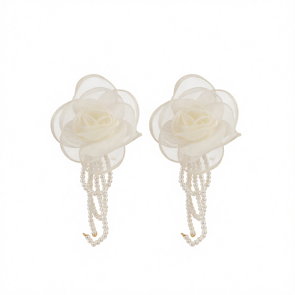 Polyster & Clear Acrylic Goldtone Flower Tassel Dangle Earrings