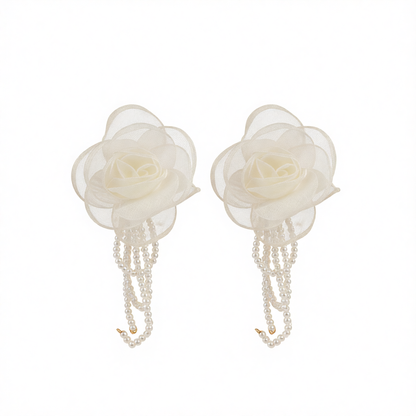 Polyster & Clear Acrylic Goldtone Flower Tassel Dangle Earrings