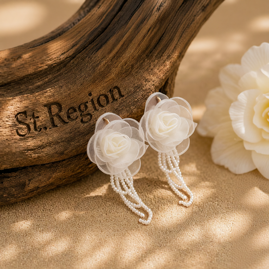 Polyster & Clear Acrylic Goldtone Flower Tassel Dangle Earrings