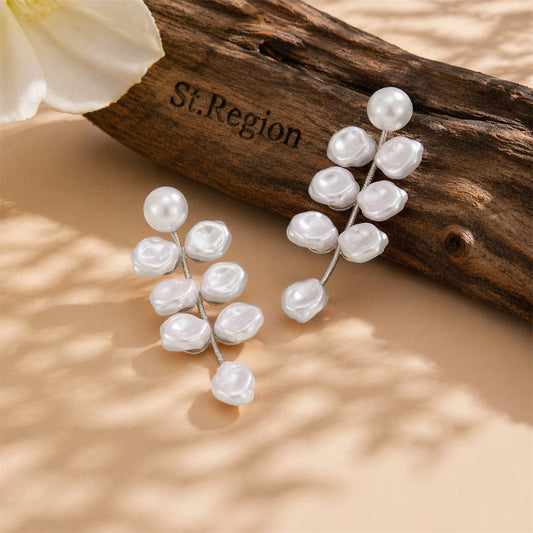 Baroque Pearl & Silvertone Branch Dangle Earrings