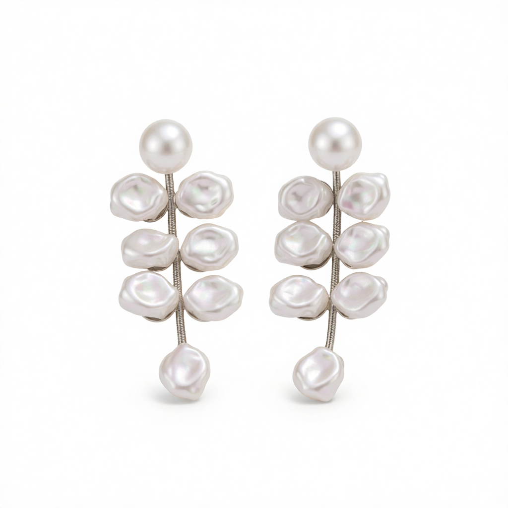 Baroque Pearl & Silvertone Branch Dangle Earrings