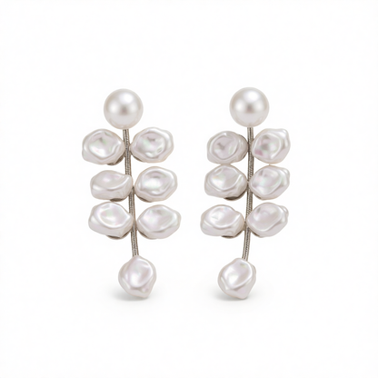 Baroque Pearl & Silvertone Branch Dangle Earrings