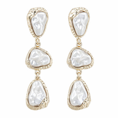 Baroque Pearl & Silvertone Tiered Dangle Earrings