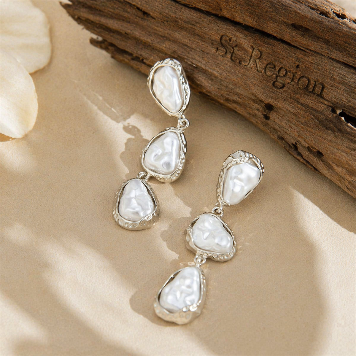 Baroque Pearl & Silvertone Tiered Dangle Earrings