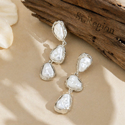 Baroque Pearl & Silvertone Tiered Dangle Earrings