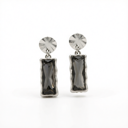 Gray Crystal & Silvertone Rectangle Dangle Earrings