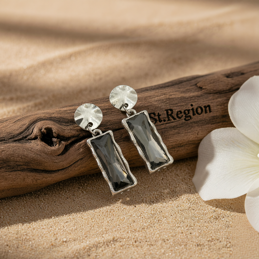 Gray Crystal & Silvertone Rectangle Dangle Earrings