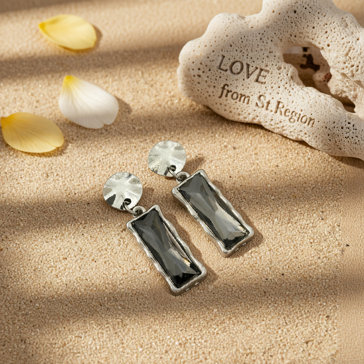 Gray Crystal & Silvertone Rectangle Dangle Earrings