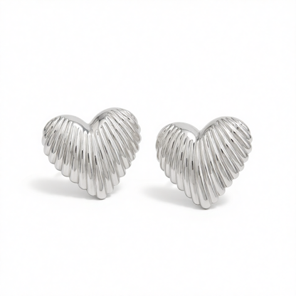 Silvertone Textured Heart Stud Earrings