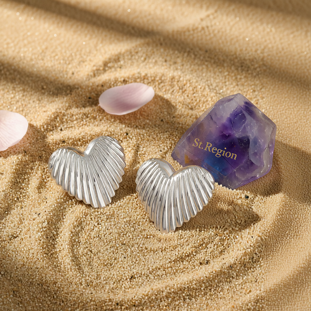 Silvertone Textured Heart Stud Earrings