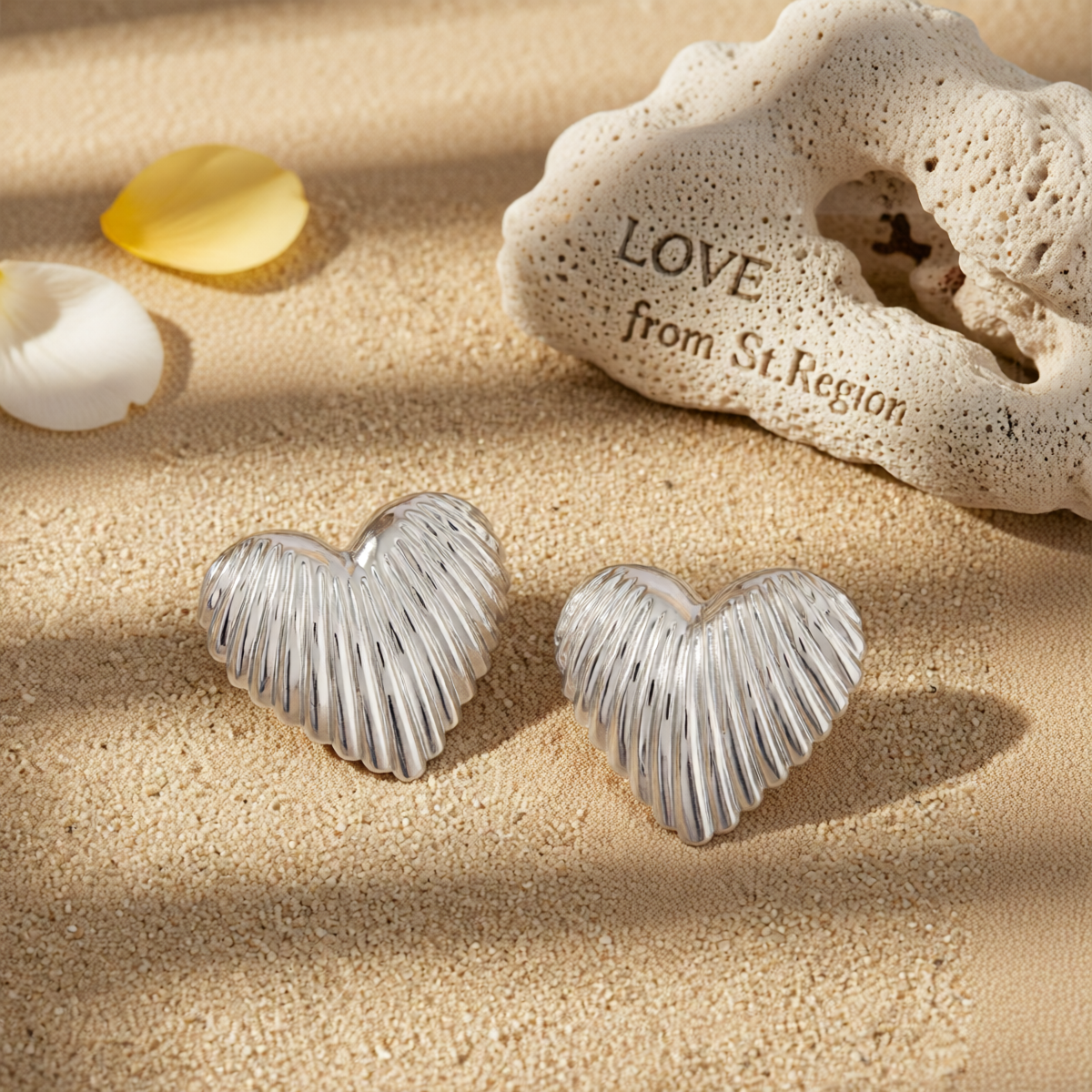 Silvertone Textured Heart Stud Earrings