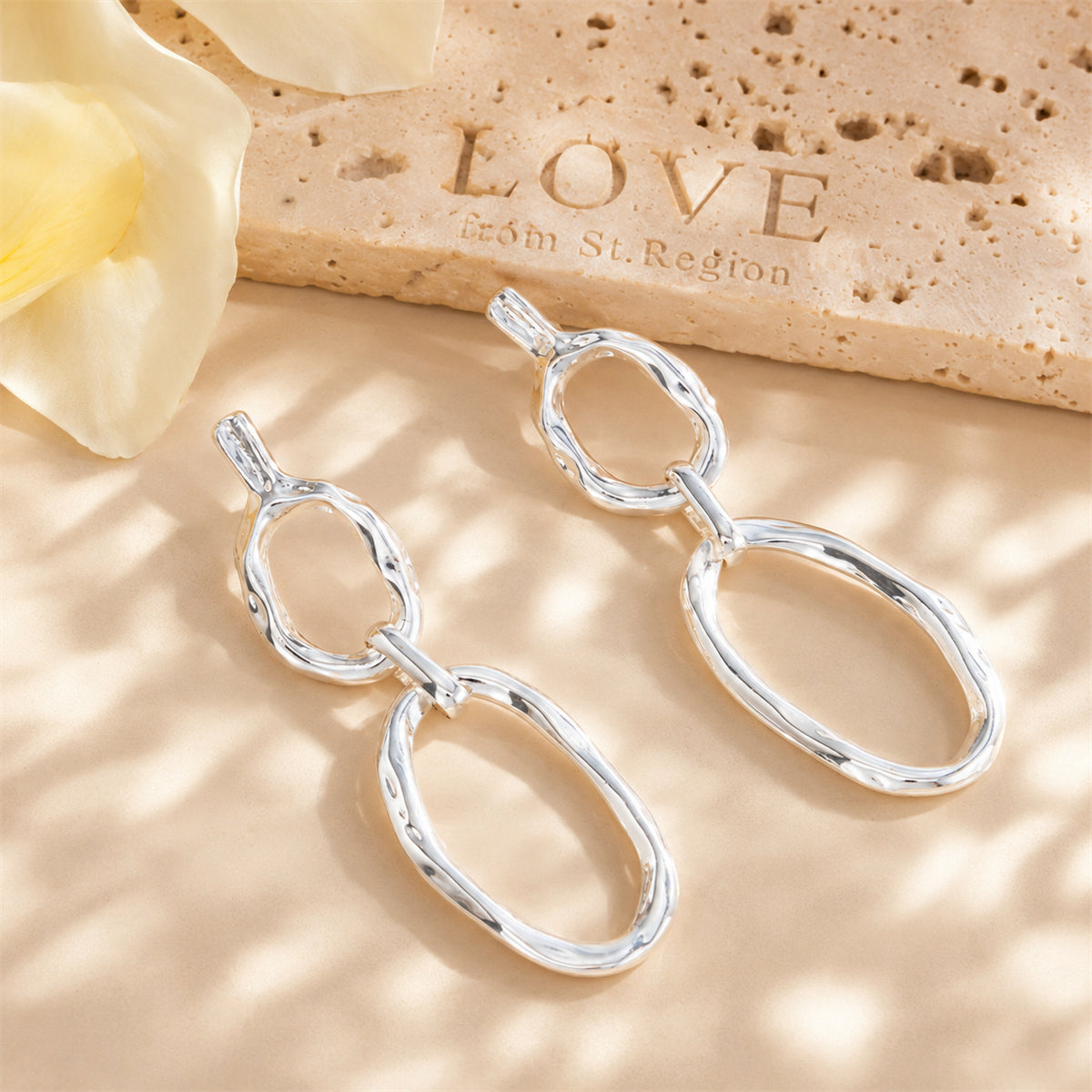 Silvertone Tiered Open Oval Dangle Earrings