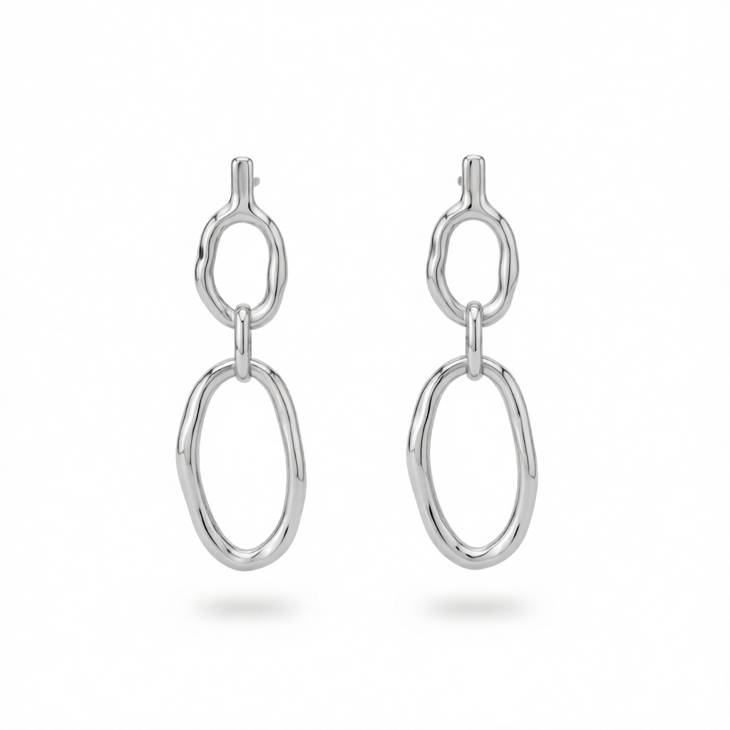 Silvertone Tiered Open Oval Dangle Earrings