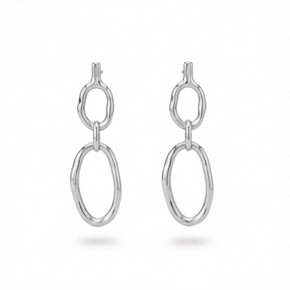 Silvertone Tiered Open Oval Dangle Earrings