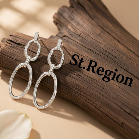 Silvertone Tiered Open Oval Dangle Earrings