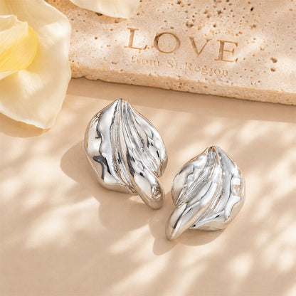Silvertone Textured Leaf Stud Earrings