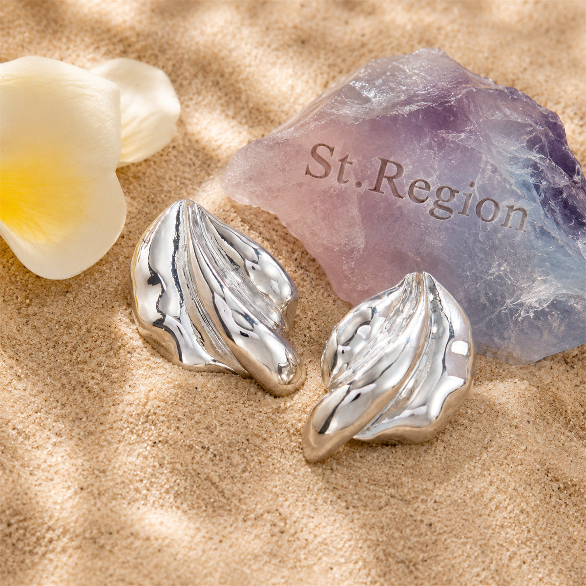 Silvertone Textured Leaf Stud Earrings