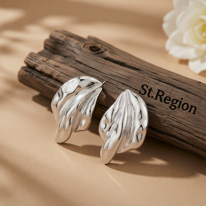 Silvertone Textured Leaf Stud Earrings