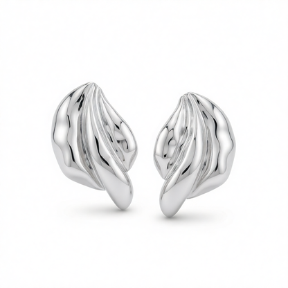 Silvertone Textured Leaf Stud Earrings