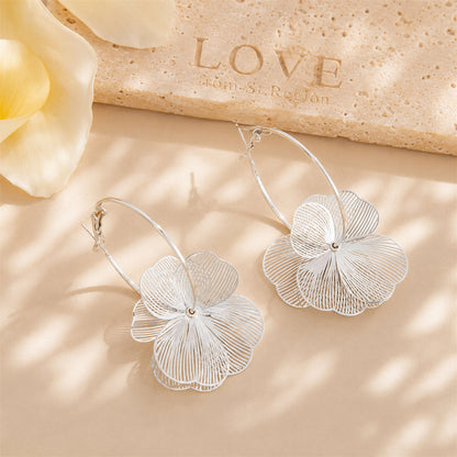 Silvertone Textured Open Flower Cluster Huggie Earrings