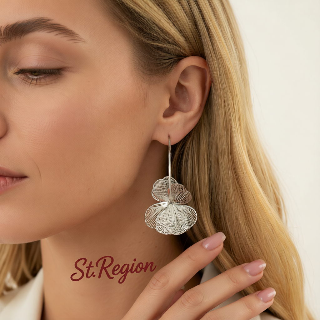 Silvertone Textured Open Flower Cluster Huggie Earrings