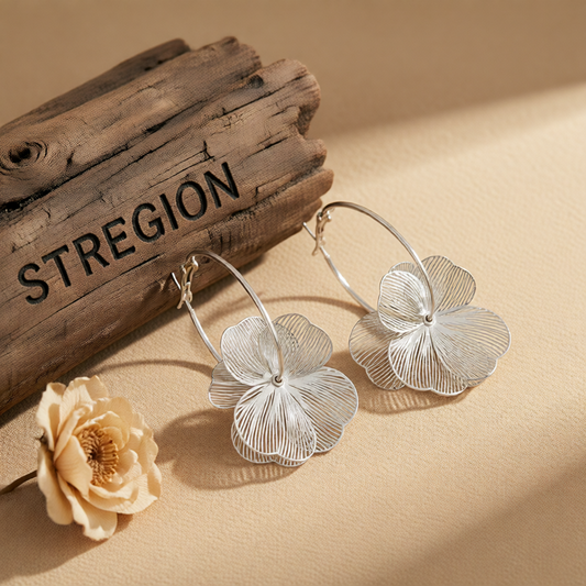 Silvertone Textured Open Flower Cluster Huggie Earrings
