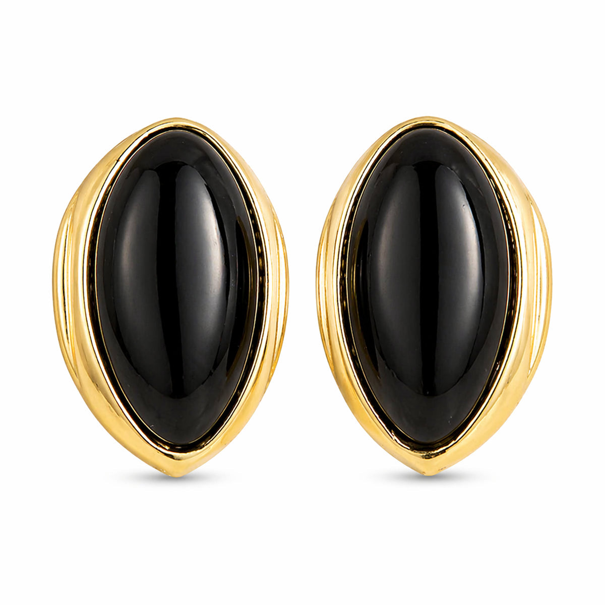 Black Resin & Goldtone Oval Stud Earrings