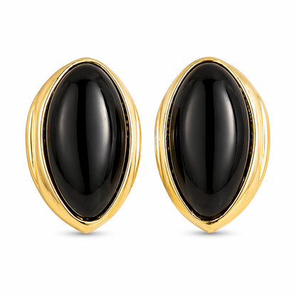 Black Resin & Goldtone Oval Stud Earrings